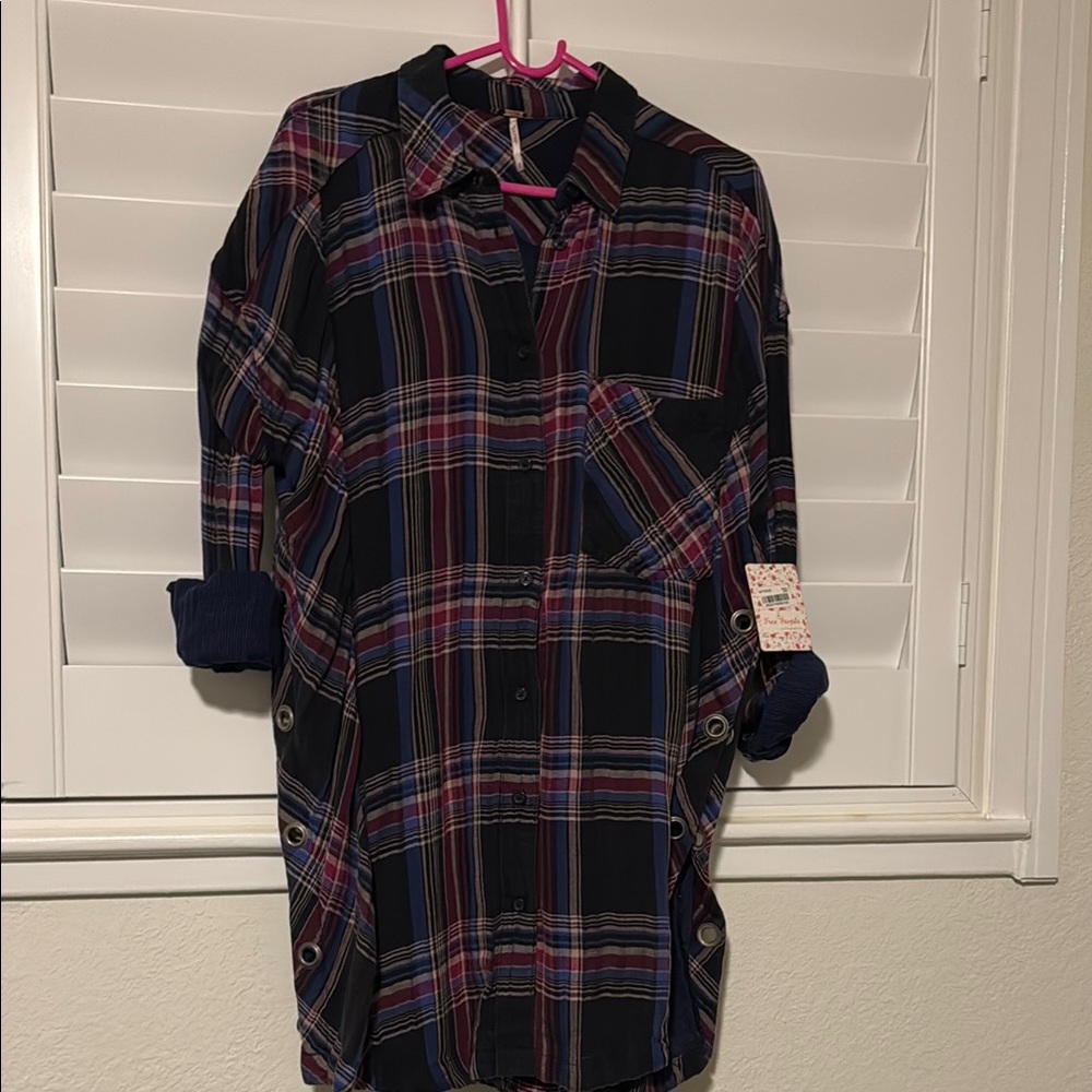 Free People Multicolor Plaid Button Down Shirt
